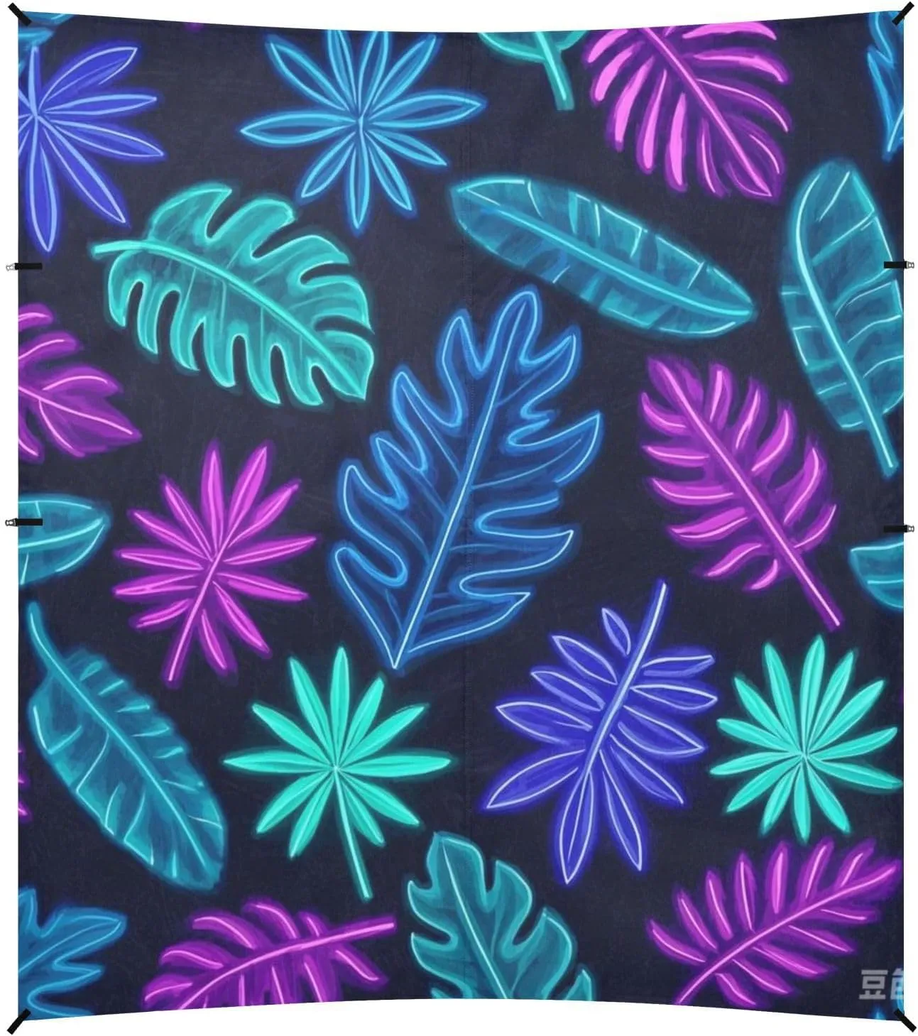 Colorful Fluorescent Neon Tropical Leaves Foldable Beach Canopy UPF50 Lightweight Outdoor Sun Shade with Sand Shovel for Family Travel