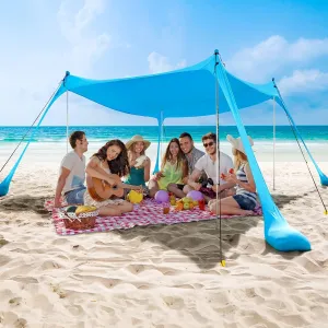 COMMOUDS Beach Tent Sun Shelter - UPF50  Pop Up Beach Canopy with Sandbags & Sand Shovel & Windproof Poles, Portable Sun Shade for Beach, Camping, Picnics, Backyard