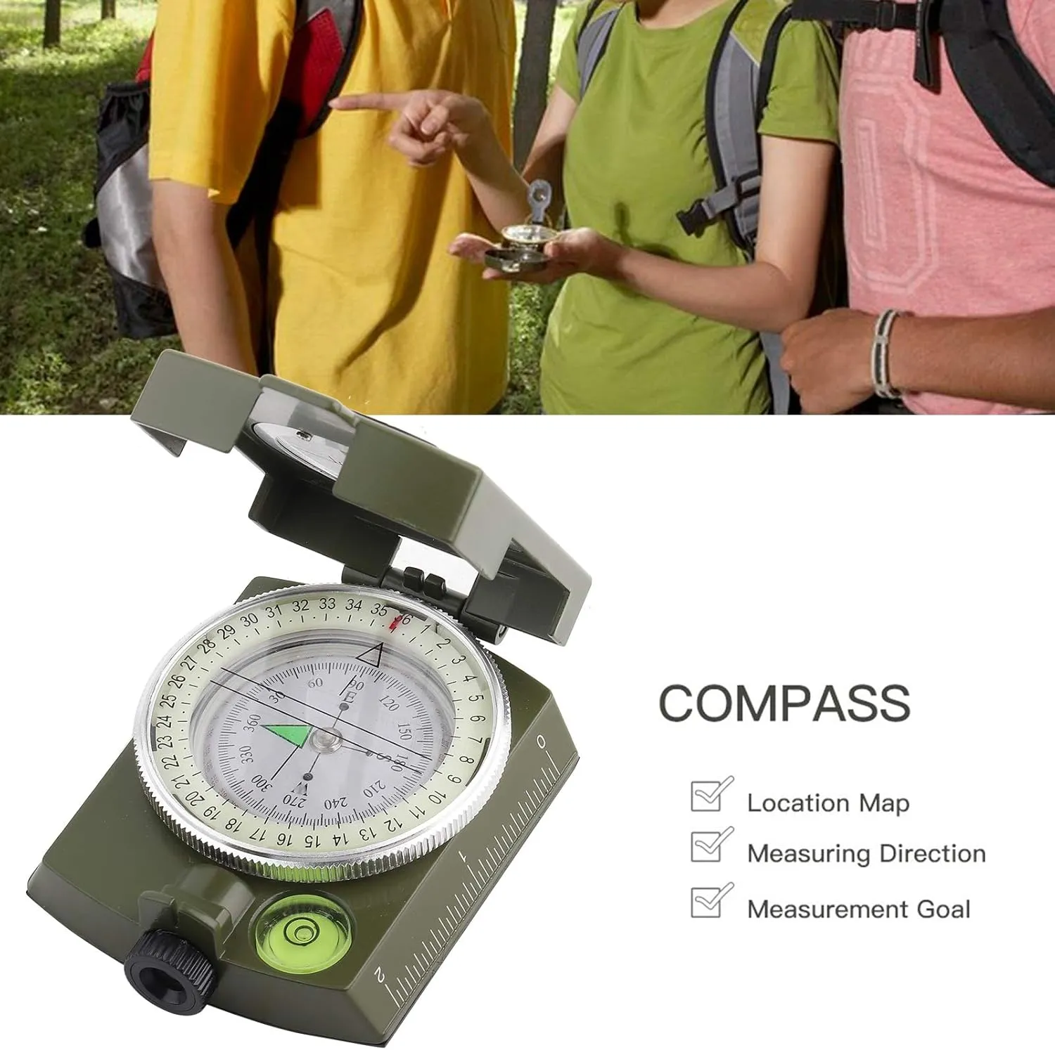 Compass, 2Colors Outdoor Sighting Night Light Waterproof Compass, Multifunctional Compass for Hiking Camping Hunting Outdoor