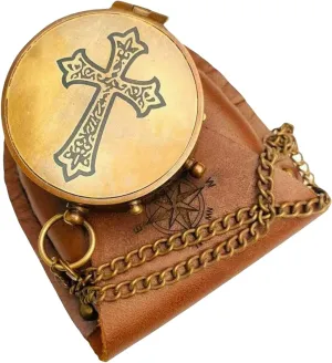 Compass Antique Brass Compass Nautical Maritime Pocket Compass with Leather Case Adventure Hiking Survival Tool Antique Collectible Compass Gift by THEMEDIEVALMARTCITY