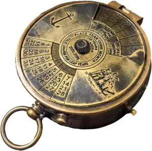 Compass Antique Nautical Vintage Handmade Brass Compass 100 Year Calendar Leather Case Hiking Adventure Survival Tool Antique Collectible Compass Gift by THEMEDIEVALMARTCITY