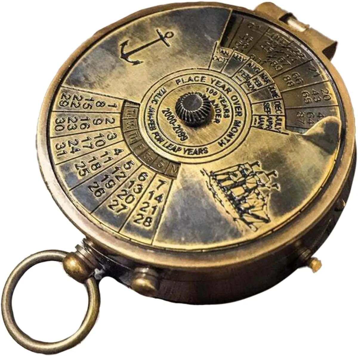 Compass Antique Nautical Vintage Handmade Brass Compass 100 Year Calendar Leather Case Hiking Adventure Survival Tool Antique Collectible Compass Gift by THEMEDIEVALMARTCITY