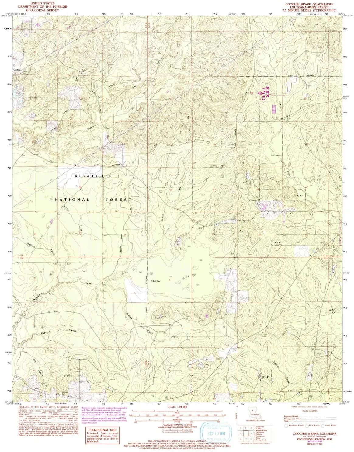 Coochie Brake LA topo map, 1:24000 Scale, 7.5 X 7.5 Minute, Historical, 1983, 26.9 x 21.9 in