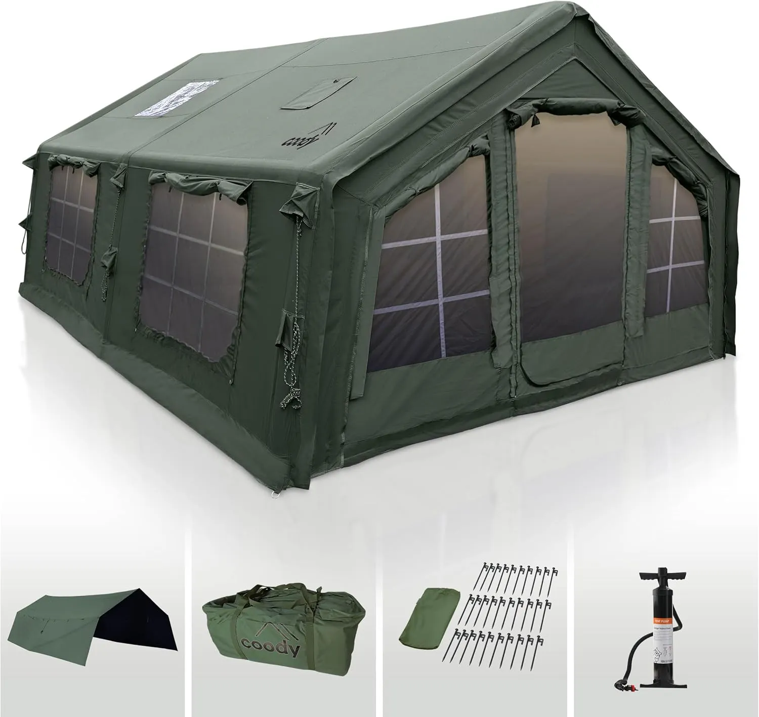 Coody | Rbm Outdoors Koala/Hub/Octopus Inflatable Tents for Camping with Stove Jack, 2/8/10 Person Luxury Canvas Blow Up Tent, 2 Room, Easy Setup Casa de Campaña, Large Inflatable House with Pump