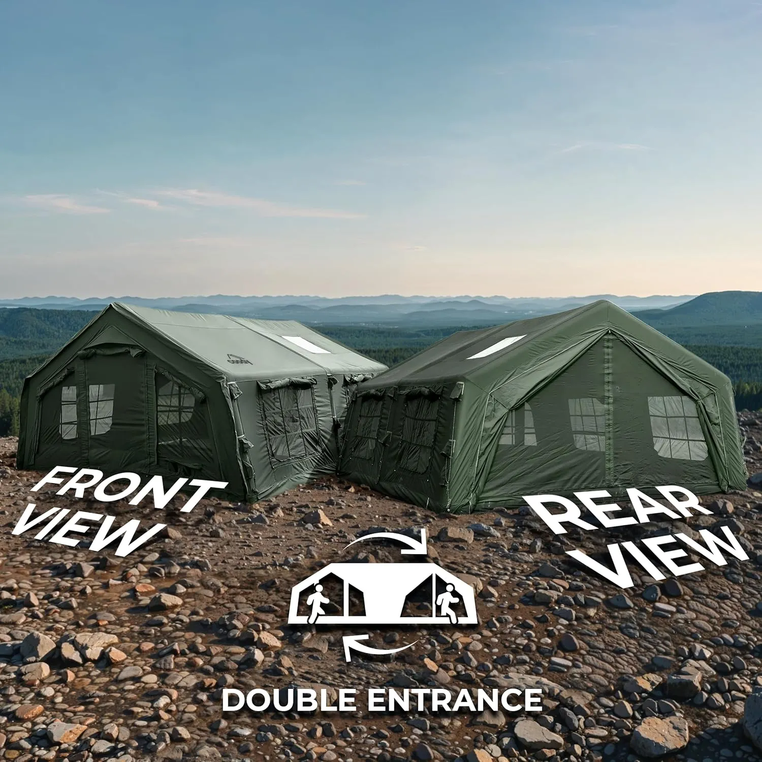 Coody | Rbm Outdoors Koala/Hub/Octopus Inflatable Tents for Camping with Stove Jack, 2/8/10 Person Luxury Canvas Blow Up Tent, 2 Room, Easy Setup Casa de Campaña, Large Inflatable House with Pump