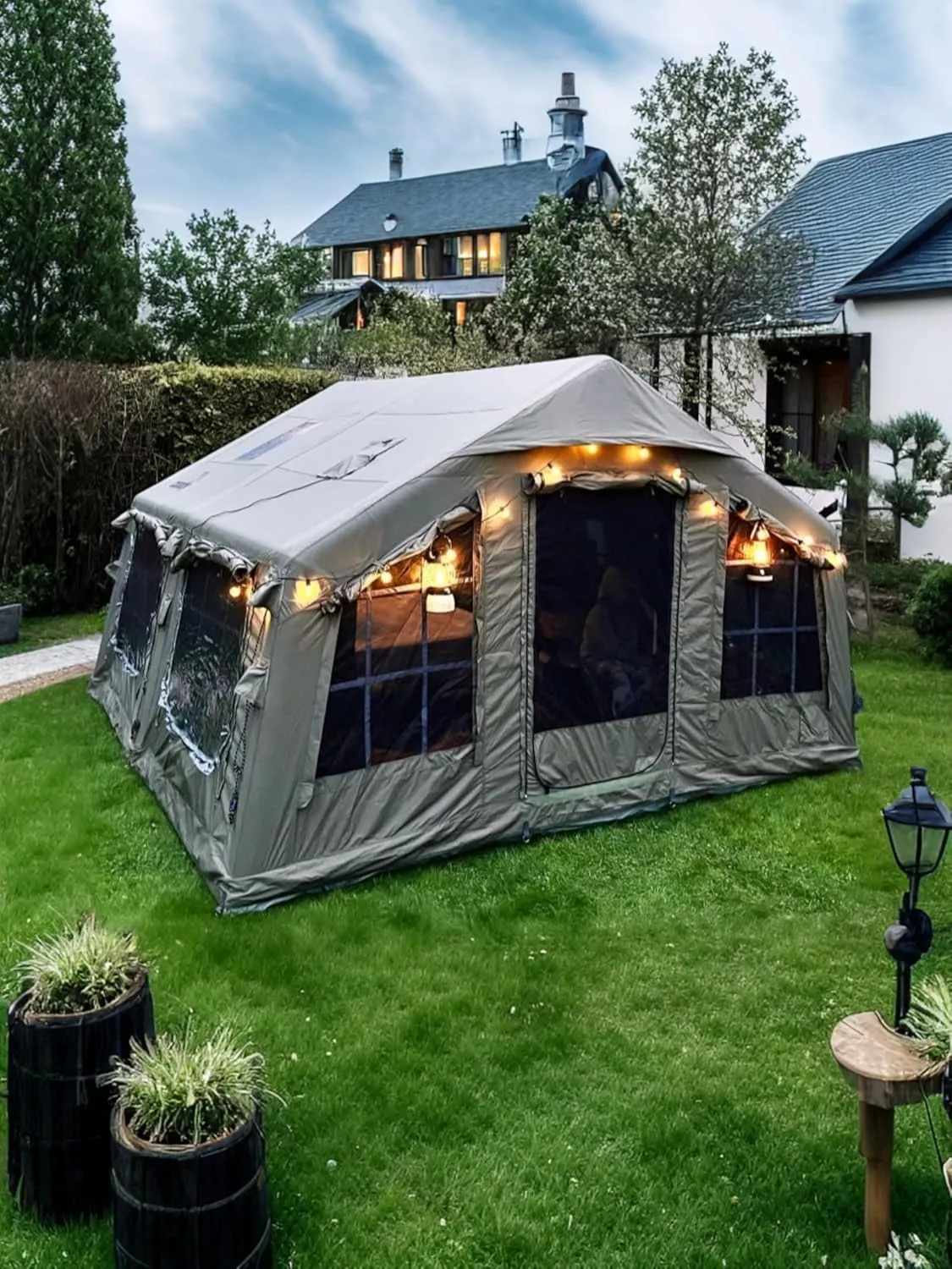 Coody | Rbm Outdoors Koala/Hub/Octopus Inflatable Tents for Camping with Stove Jack, 2/8/10 Person Luxury Canvas Blow Up Tent, 2 Room, Easy Setup Casa de Campaña, Large Inflatable House with Pump