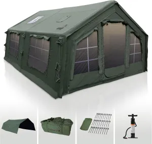 Coody | Rbm Outdoors Koala/Hub/Octopus Inflatable Tents for Camping with Stove Jack, 2/8/10 Person Luxury Canvas Blow Up Tent, 2 Room, Easy Setup Casa de Campaña, Large Inflatable House with Pump