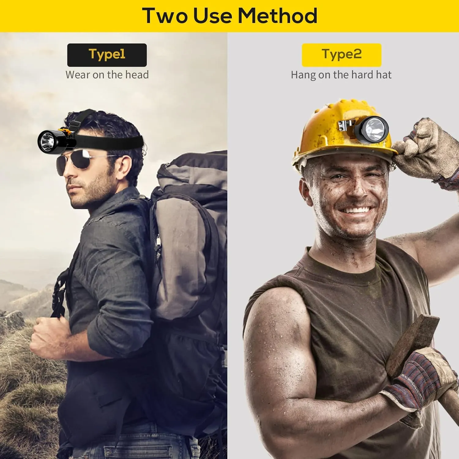 Coon Hunting Lights Waterproof Mining Light Explosion Proof Miners Headlamp Rechargeable Headlight Flashlight for Mining Coal Night Fishing Hunting Camping(Yellow)
