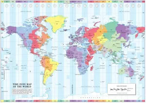 Cosmographics: Time Zone Wall Map of the World - Compact - 22.25" x 15.75" - Laminated