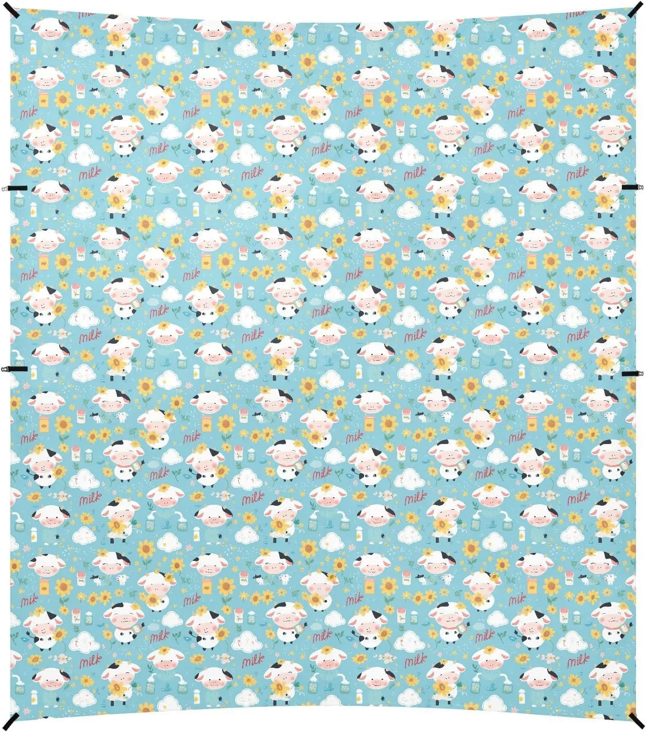 Cow Blue White Black Foldable Beach Cabana UPF50  Protection Waterproof Large Sun Shade Includes Sand Shovel, Sandbags, Stability Poles for Family Trips, Picnics & Camping