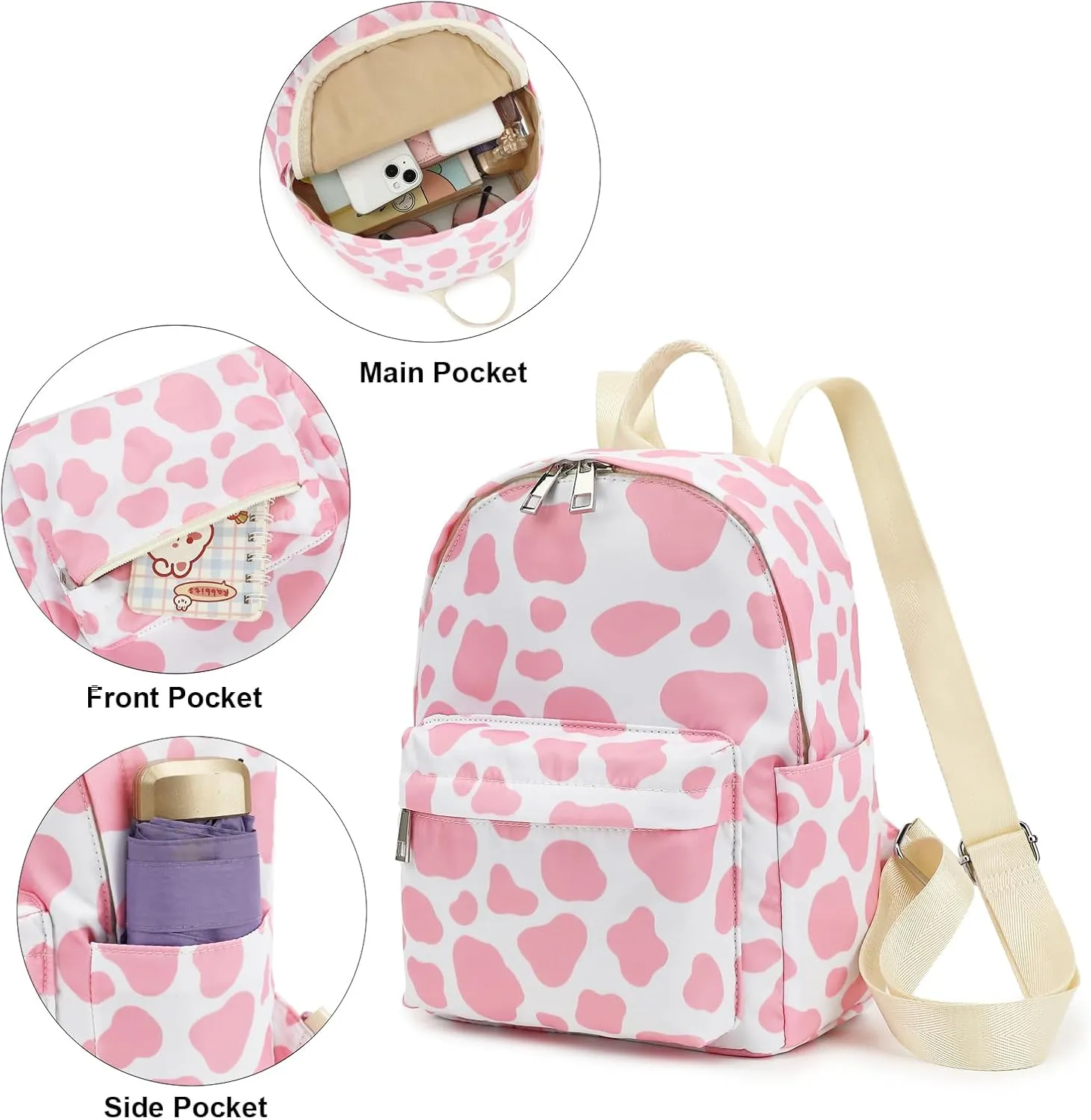 Cow Print Girls Mini Backpack, Small Backpacks Purse for Women Teens Kids School Travel (Pink)