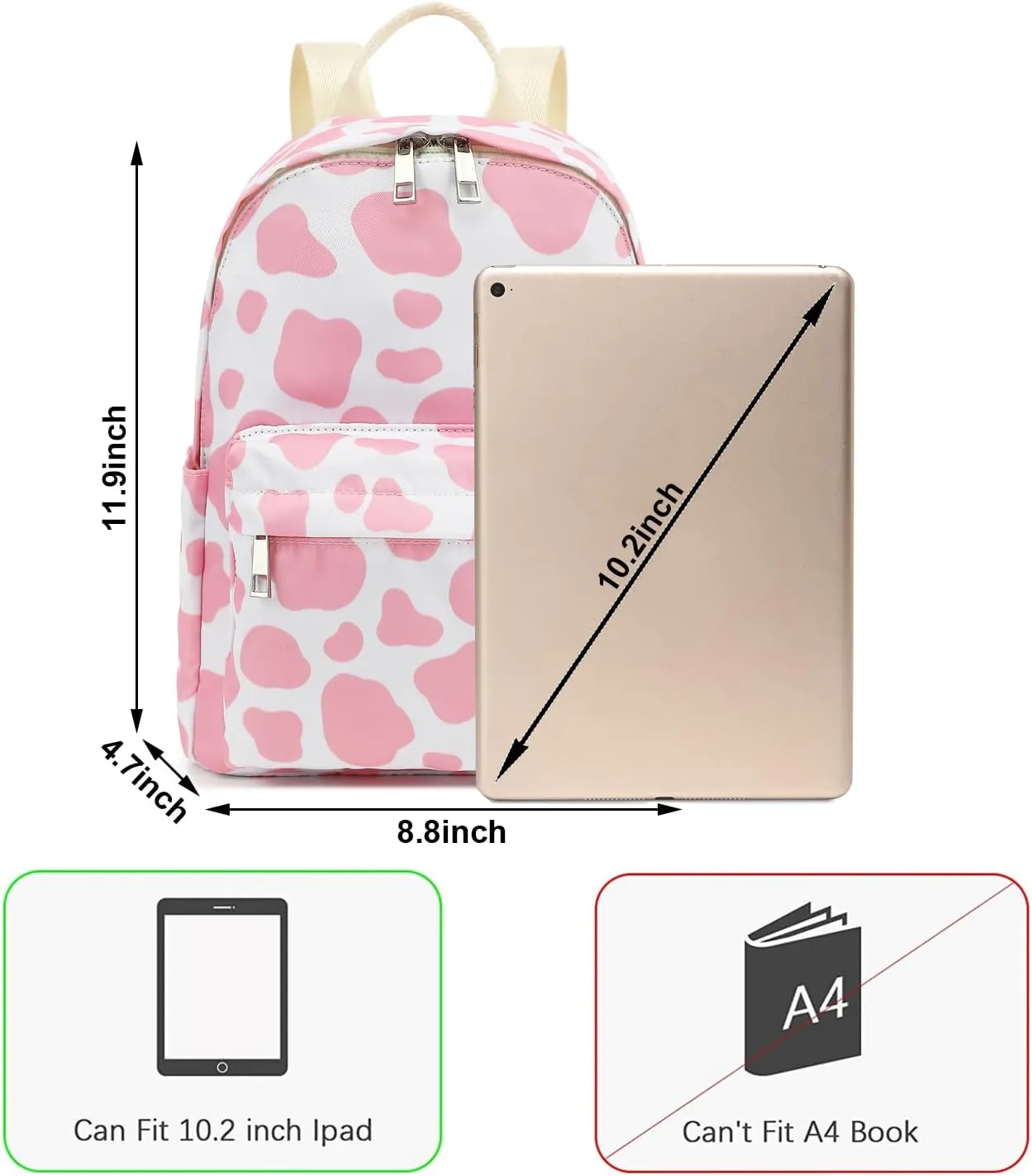 Cow Print Girls Mini Backpack, Small Backpacks Purse for Women Teens Kids School Travel (Pink)