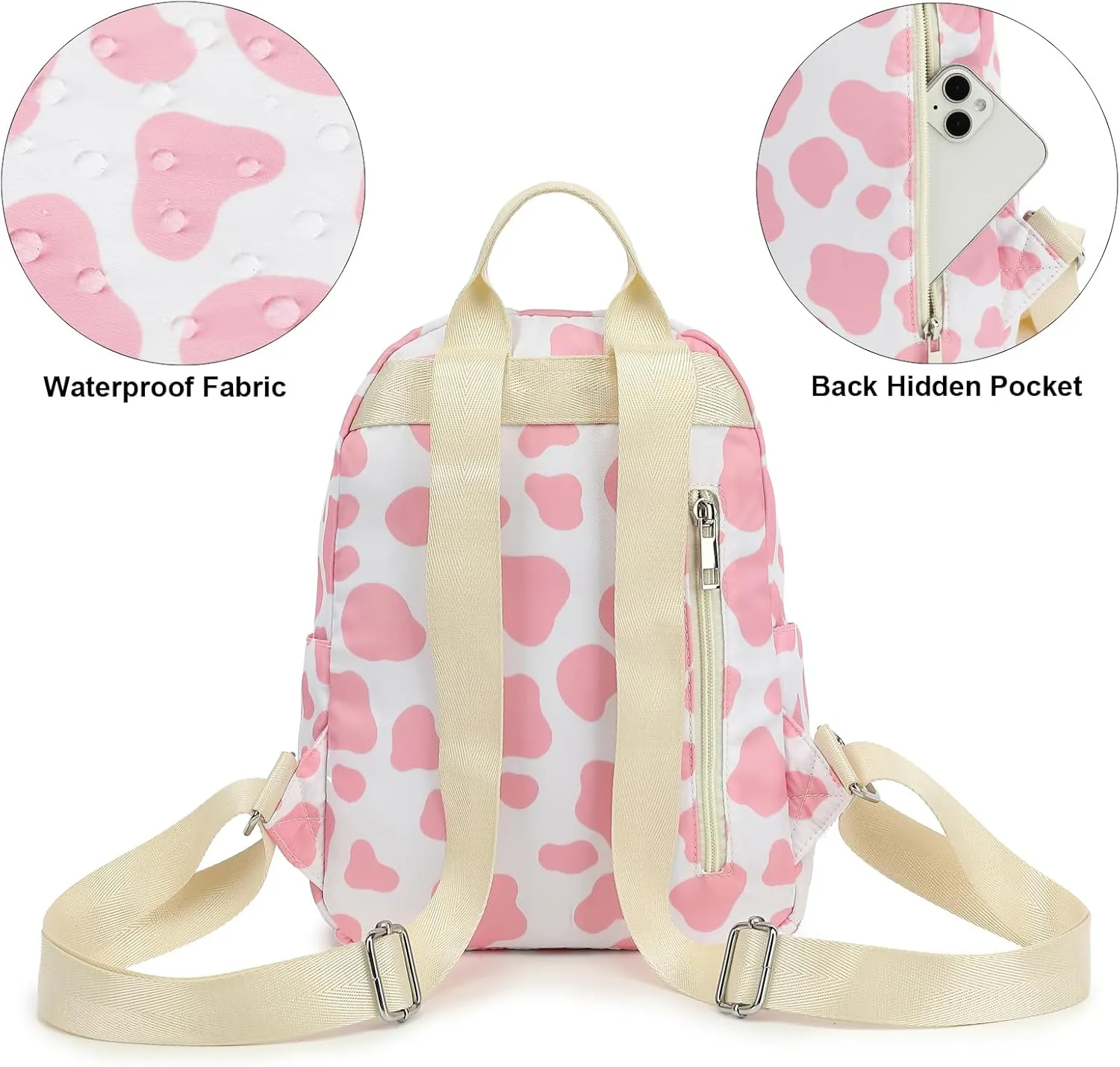 Cow Print Girls Mini Backpack, Small Backpacks Purse for Women Teens Kids School Travel (Pink)