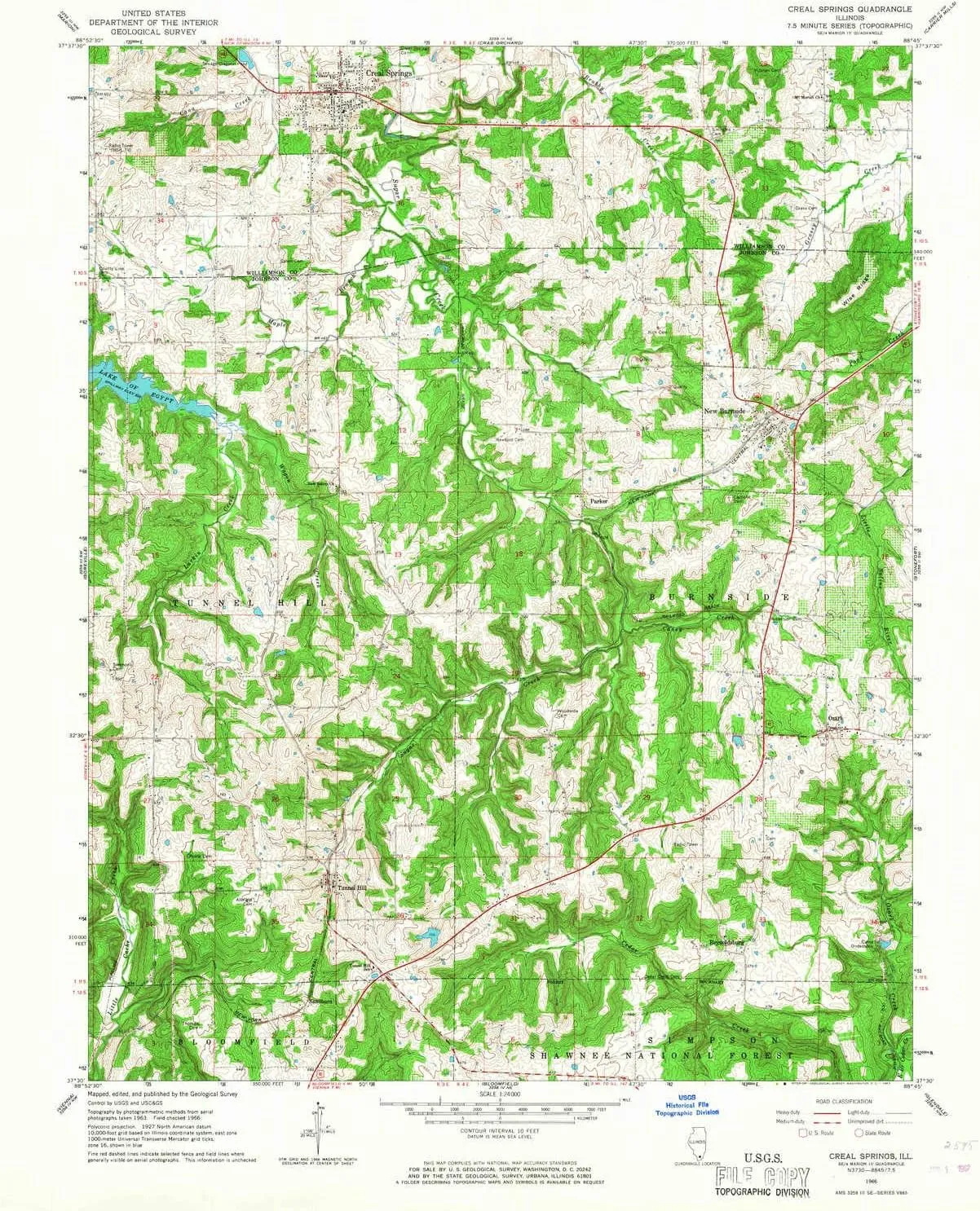 Creal Springs IL topo map, 1:24000 Scale, 7.5 X 7.5 Minute, Historical, 1966, Updated 1967, 26.9 x 22.1 in