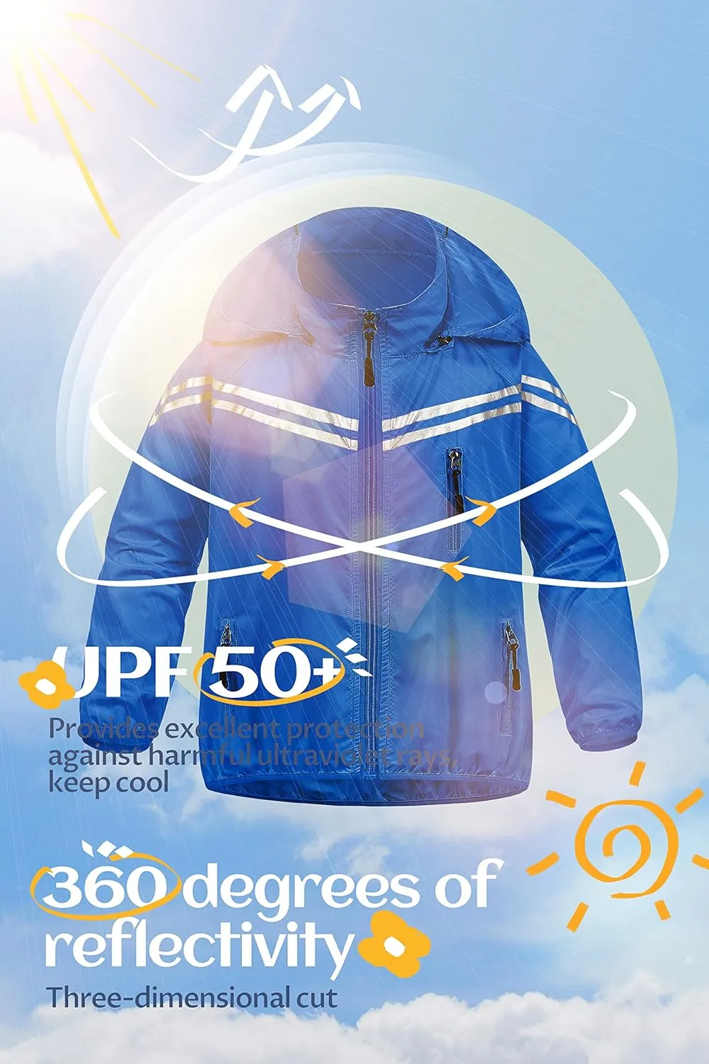 CREATMO US Boys Girls Rain Coat Kids Reflective Cycling Jacket Waterproof Packable Children Windbreaker With Removable Hood