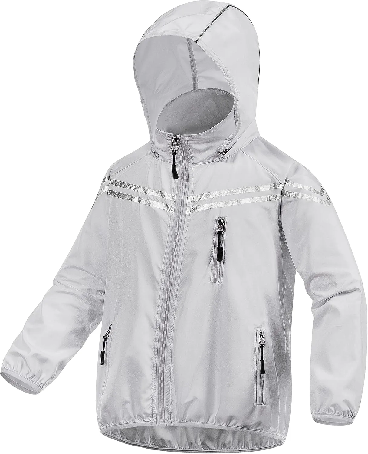 CREATMO US Boys Girls Rain Coat Kids Reflective Cycling Jacket Waterproof Packable Children Windbreaker With Removable Hood