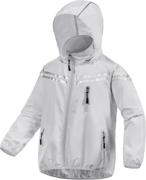 CREATMO US Boys Girls Rain Coat Kids Reflective Cycling Jacket Waterproof Packable Children Windbreaker With Removable Hood