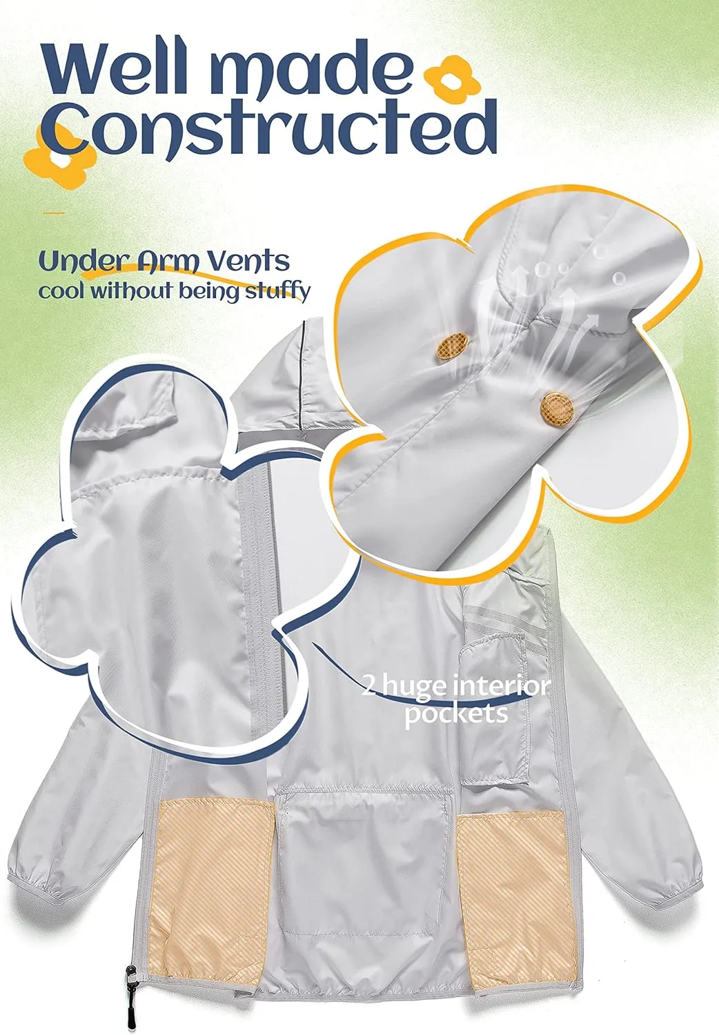 CREATMO US Boys Girls Rain Coat Kids Reflective Cycling Jacket Waterproof Packable Children Windbreaker With Removable Hood