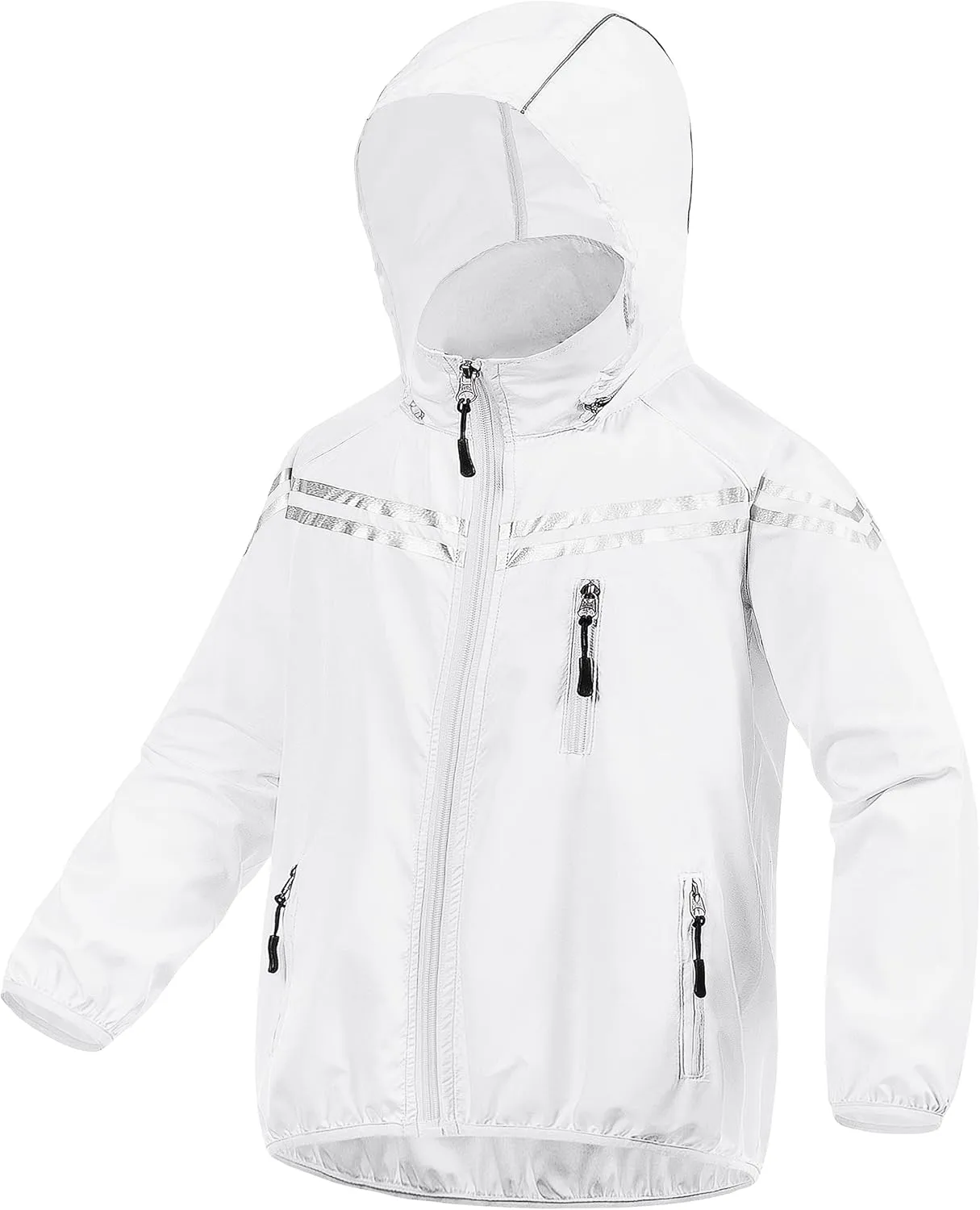 CREATMO US Boys Girls Rain Coat Kids Reflective Cycling Jacket Waterproof Packable Children Windbreaker With Removable Hood