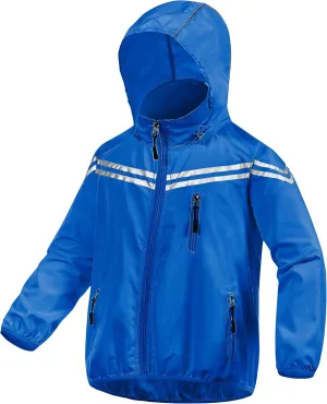 CREATMO US Boys Girls Rain Coat Kids Reflective Cycling Jacket Waterproof Packable Children Windbreaker With Removable Hood