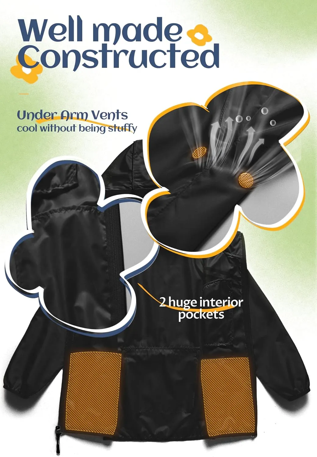 CREATMO US Boys Girls Rain Coat Kids Reflective Cycling Jacket Waterproof Packable Children Windbreaker With Removable Hood