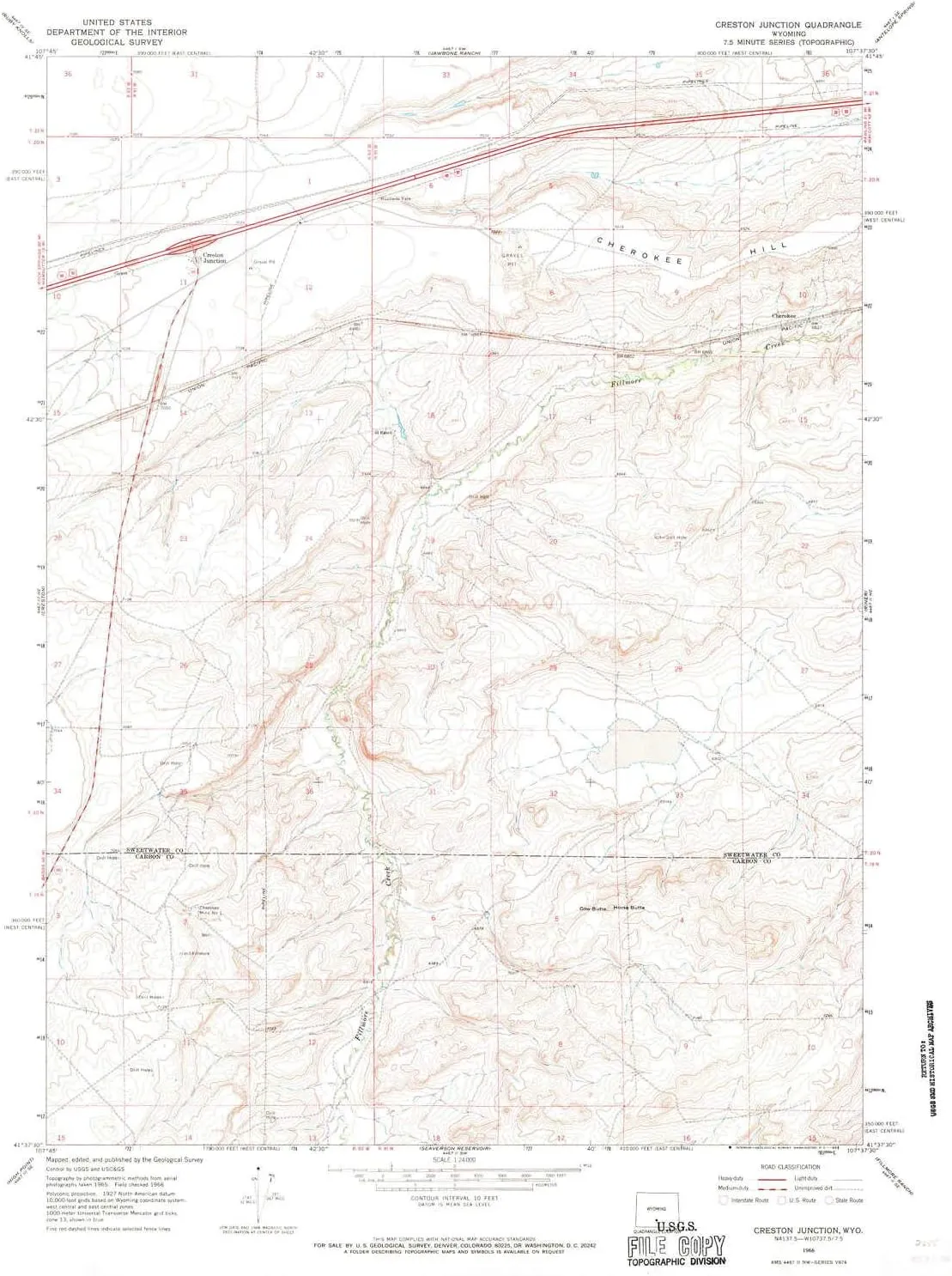 Creston Junction WY topo map, 1:24000 Scale, 7.5 X 7.5 Minute, Historical, 1966, Updated 1969, 27 x 21.6 in