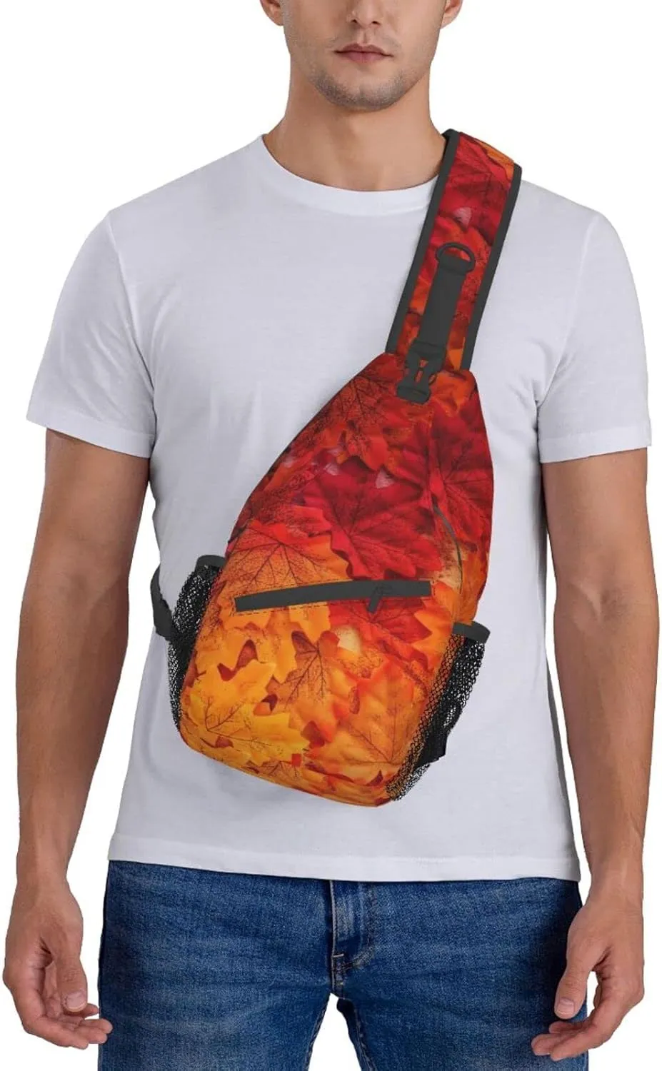 Crossbody Sling Backpack Sling Bag Chest Bag Shoulder Bag Travel Hiking Daypack For Men Women-Autumn Leaf