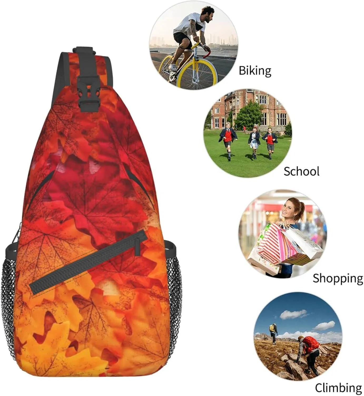 Crossbody Sling Backpack Sling Bag Chest Bag Shoulder Bag Travel Hiking Daypack For Men Women-Autumn Leaf