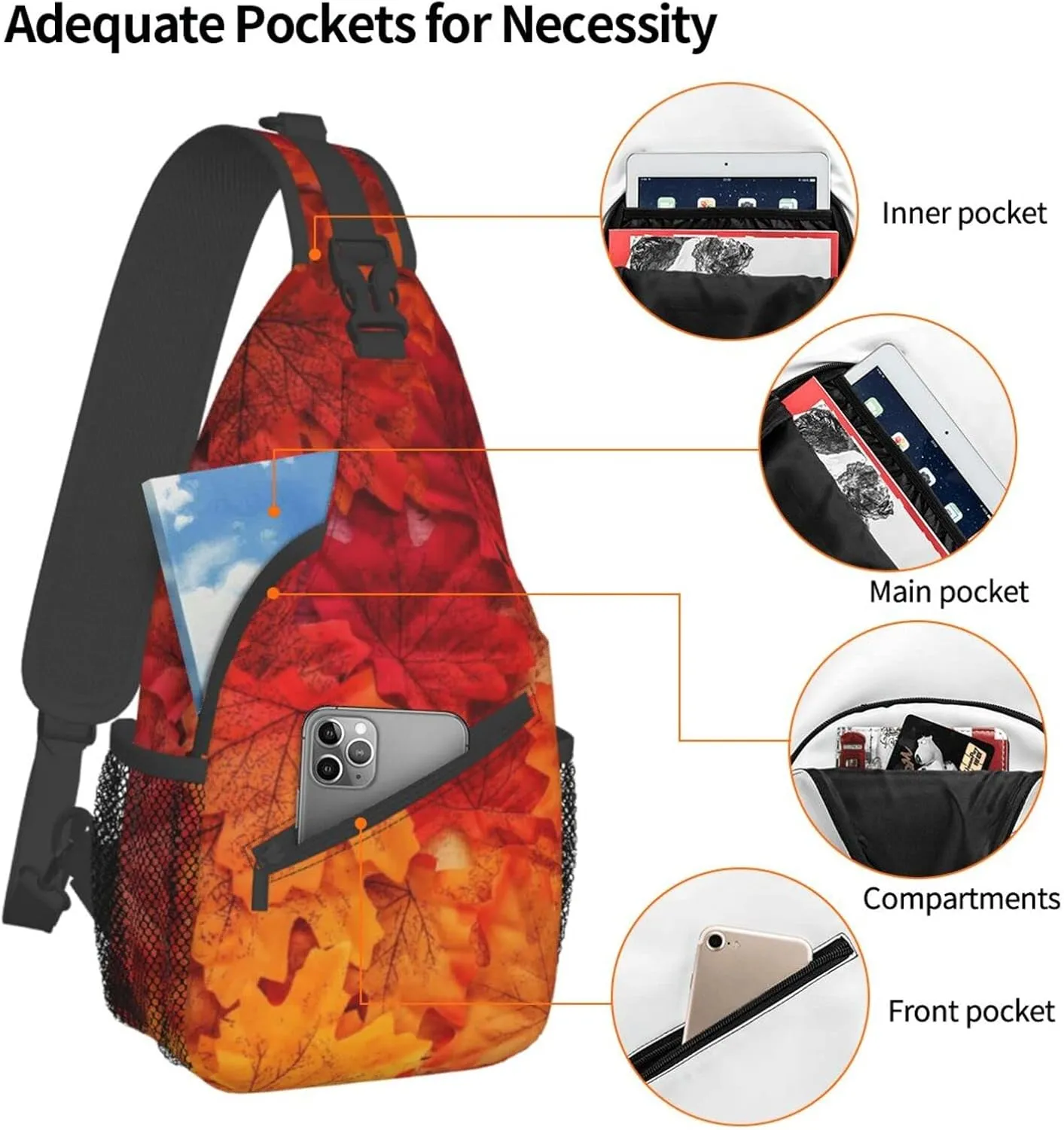 Crossbody Sling Backpack Sling Bag Chest Bag Shoulder Bag Travel Hiking Daypack For Men Women-Autumn Leaf