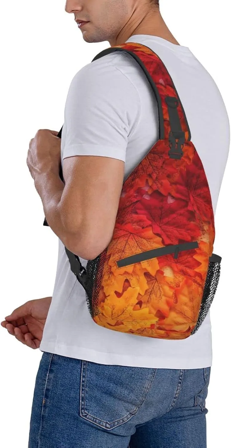 Crossbody Sling Backpack Sling Bag Chest Bag Shoulder Bag Travel Hiking Daypack For Men Women-Autumn Leaf