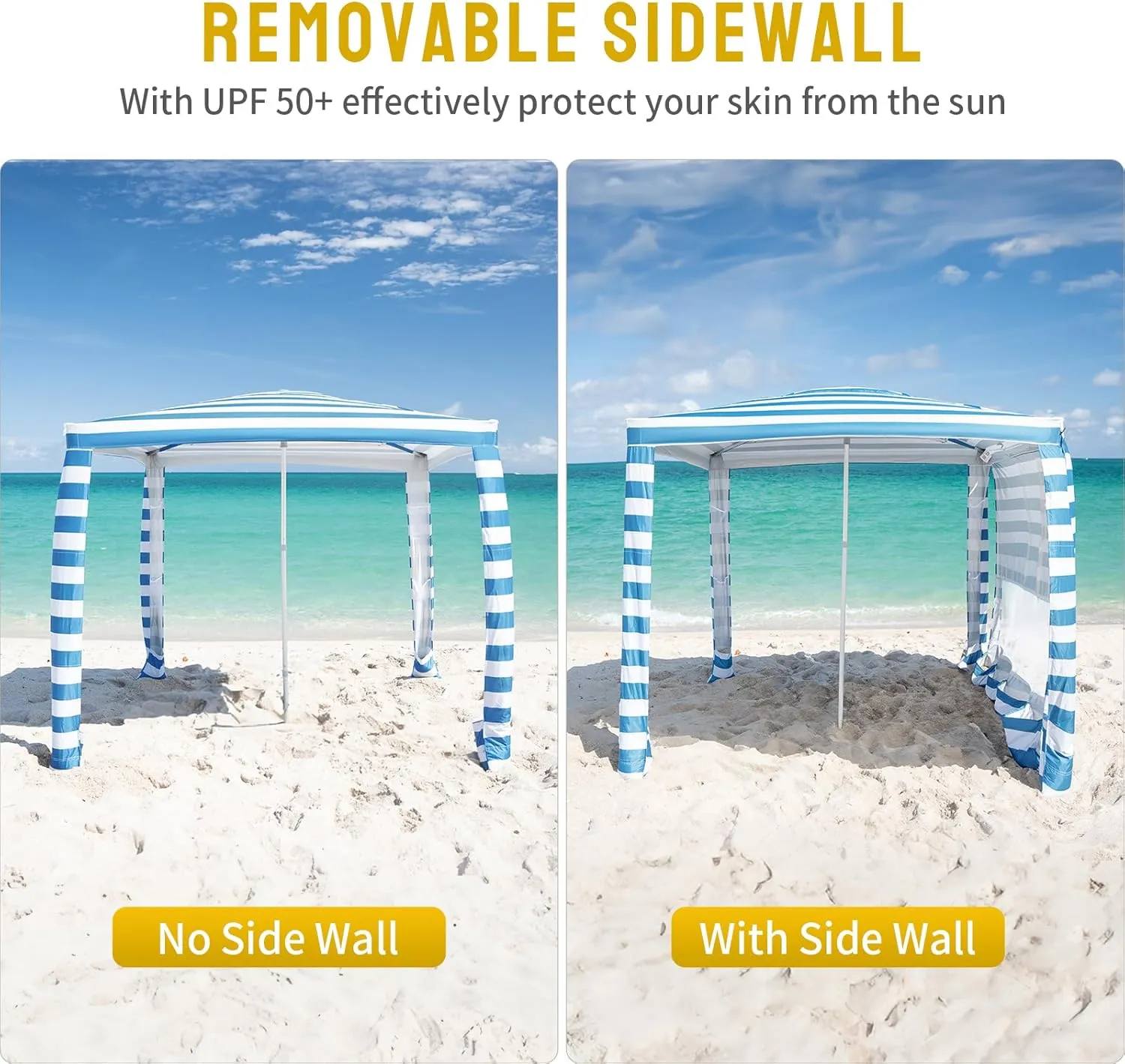 CROWN SHADES Beach Cabana 6.5 x 6.5, Cool Cabana Beach Tent Easy Pop Up - Beach Cabanas for Sand - UPF50  Protection with Sidewall and More Pockets, Sky Blue