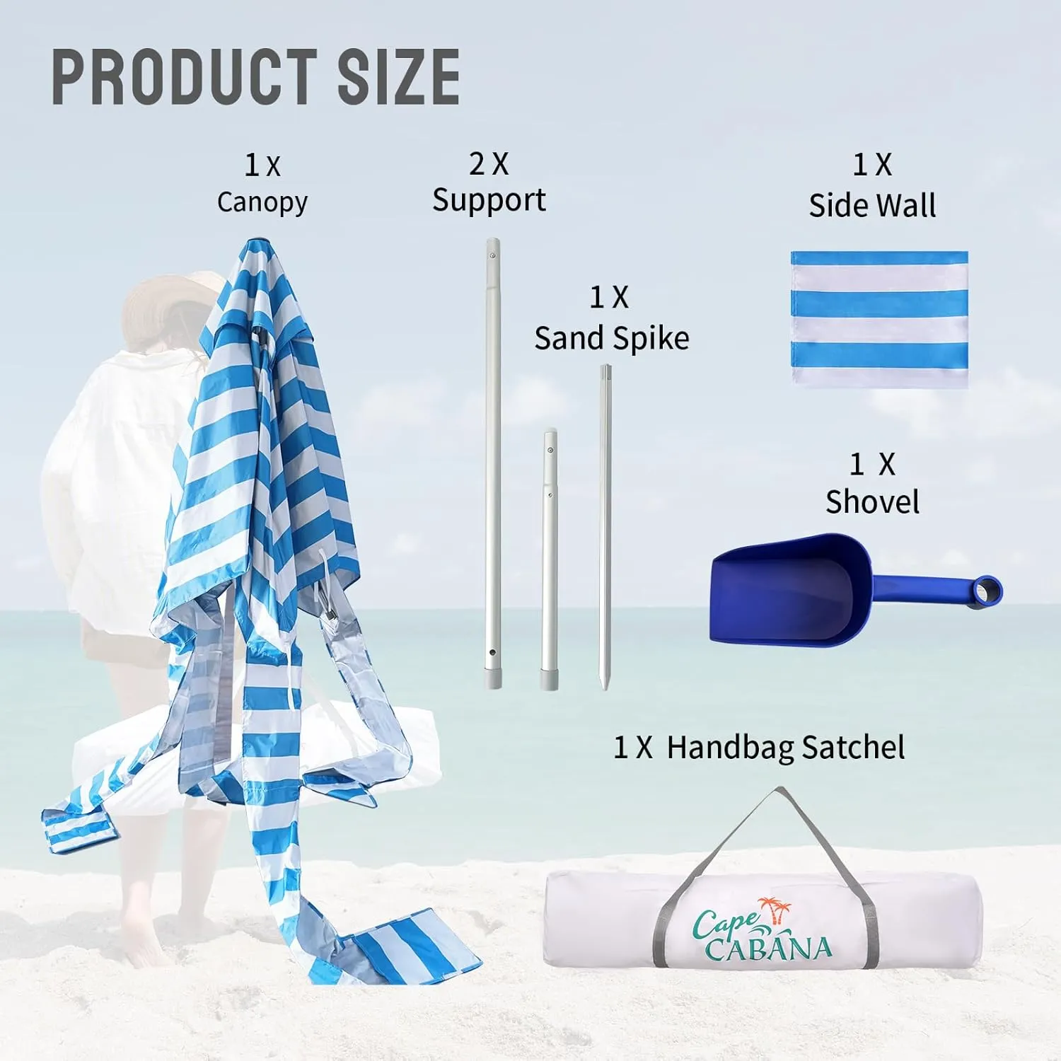 CROWN SHADES Beach Cabana 6.5 x 6.5, Cool Cabana Beach Tent Easy Pop Up - Beach Cabanas for Sand - UPF50  Protection with Sidewall and More Pockets, Sky Blue