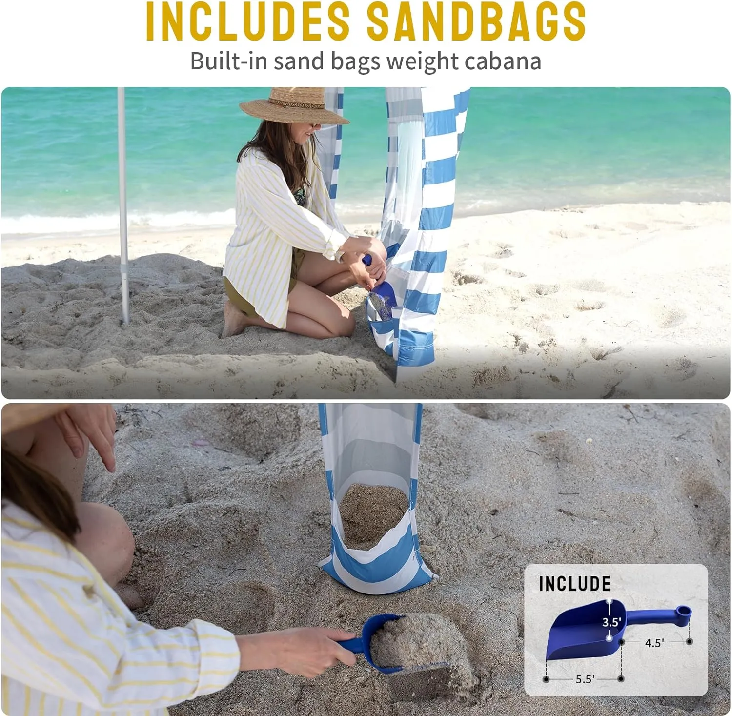 CROWN SHADES Beach Cabana 6.5 x 6.5, Cool Cabana Beach Tent Easy Pop Up - Beach Cabanas for Sand - UPF50  Protection with Sidewall and More Pockets, Sky Blue