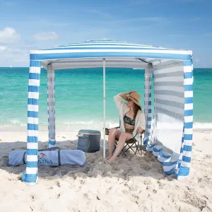 CROWN SHADES Beach Cabana 6.5 x 6.5, Cool Cabana Beach Tent Easy Pop Up - Beach Cabanas for Sand - UPF50  Protection with Sidewall and More Pockets, Sky Blue