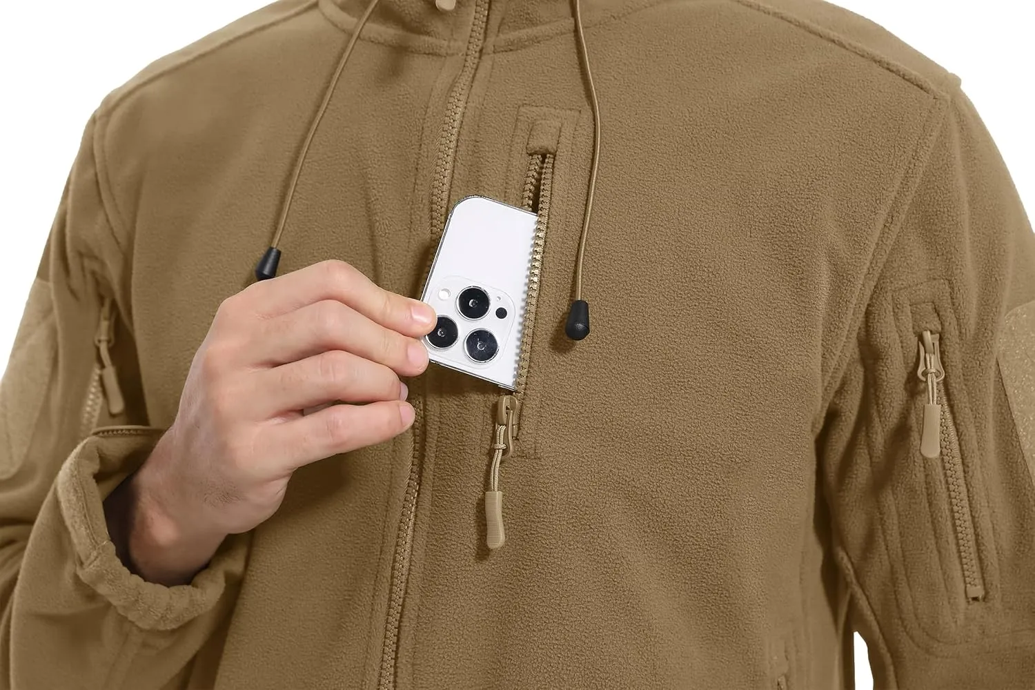 CRYSULLY Men's Fleece Hoodie Jacket Winter Tactical Military Windproof Jackets Coat