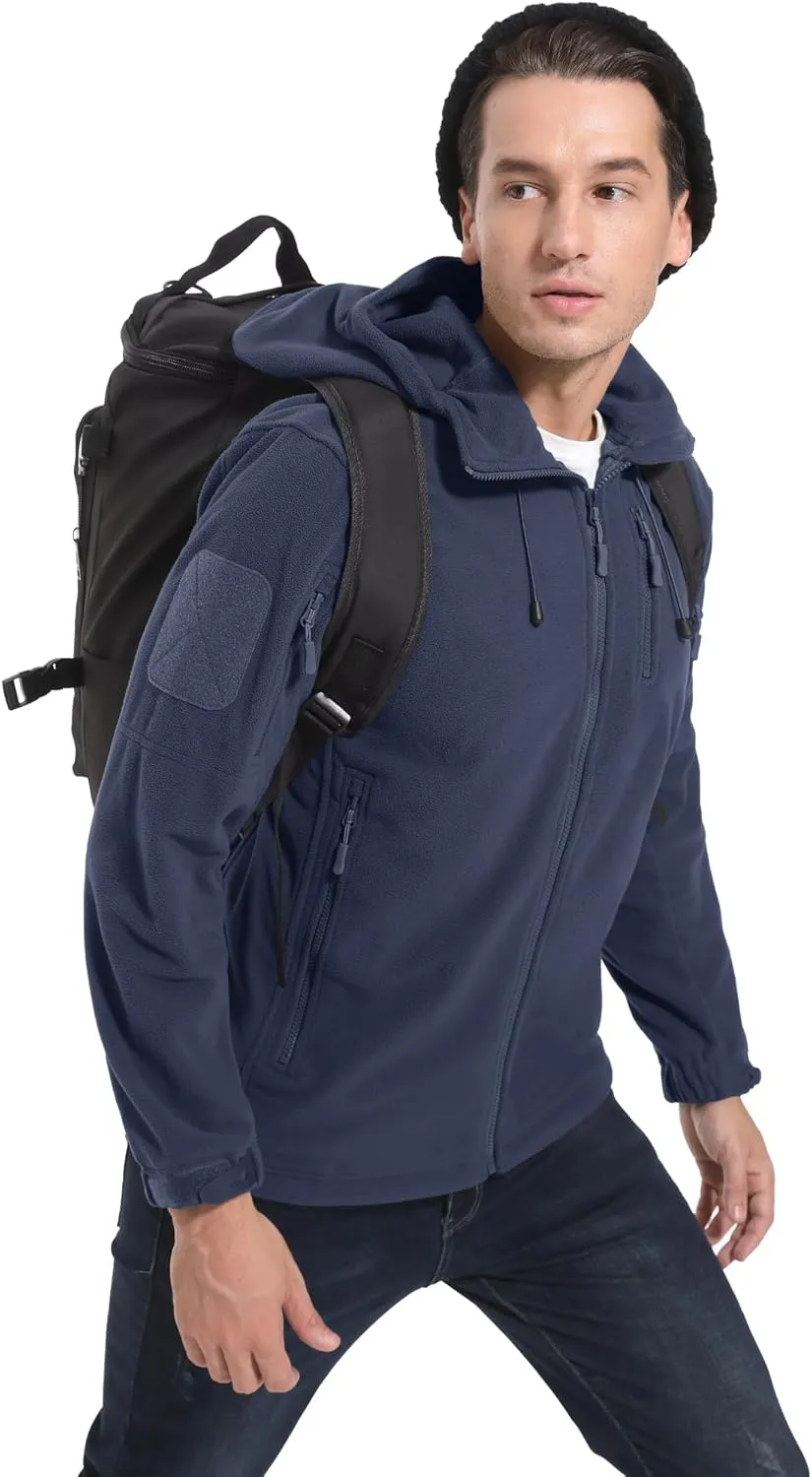 CRYSULLY Men's Fleece Hoodie Jacket Winter Tactical Military Windproof Jackets Coat