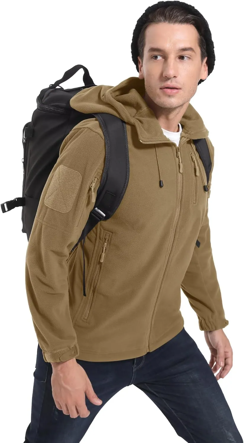 CRYSULLY Men's Fleece Hoodie Jacket Winter Tactical Military Windproof Jackets Coat
