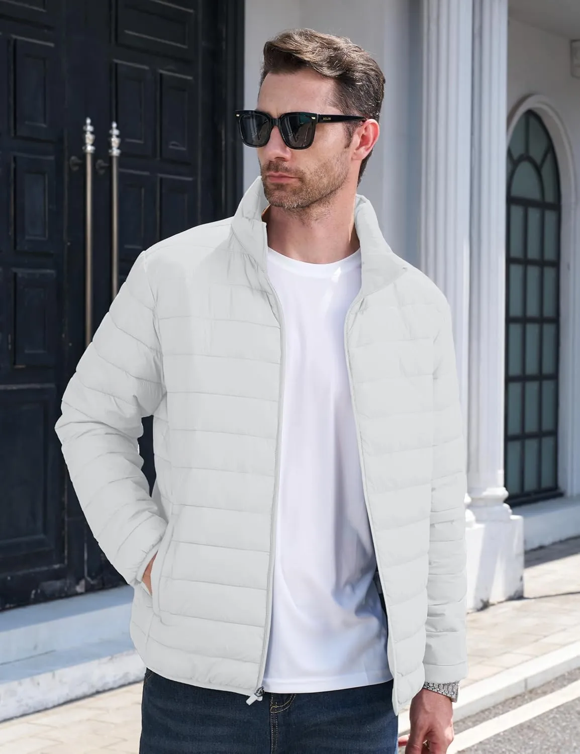 CRYSULLY Men's Puffer Jacket Full Zip Warm Jacket Windproof Water Resist Jackets Winter Insulated Coat