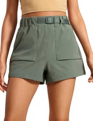 CRZ YOGA Women's Waterproof Stretch Hiking Shorts Mid Rise Summer for Outdoor Golf Workout with Zip Pockets Belt - 3''
