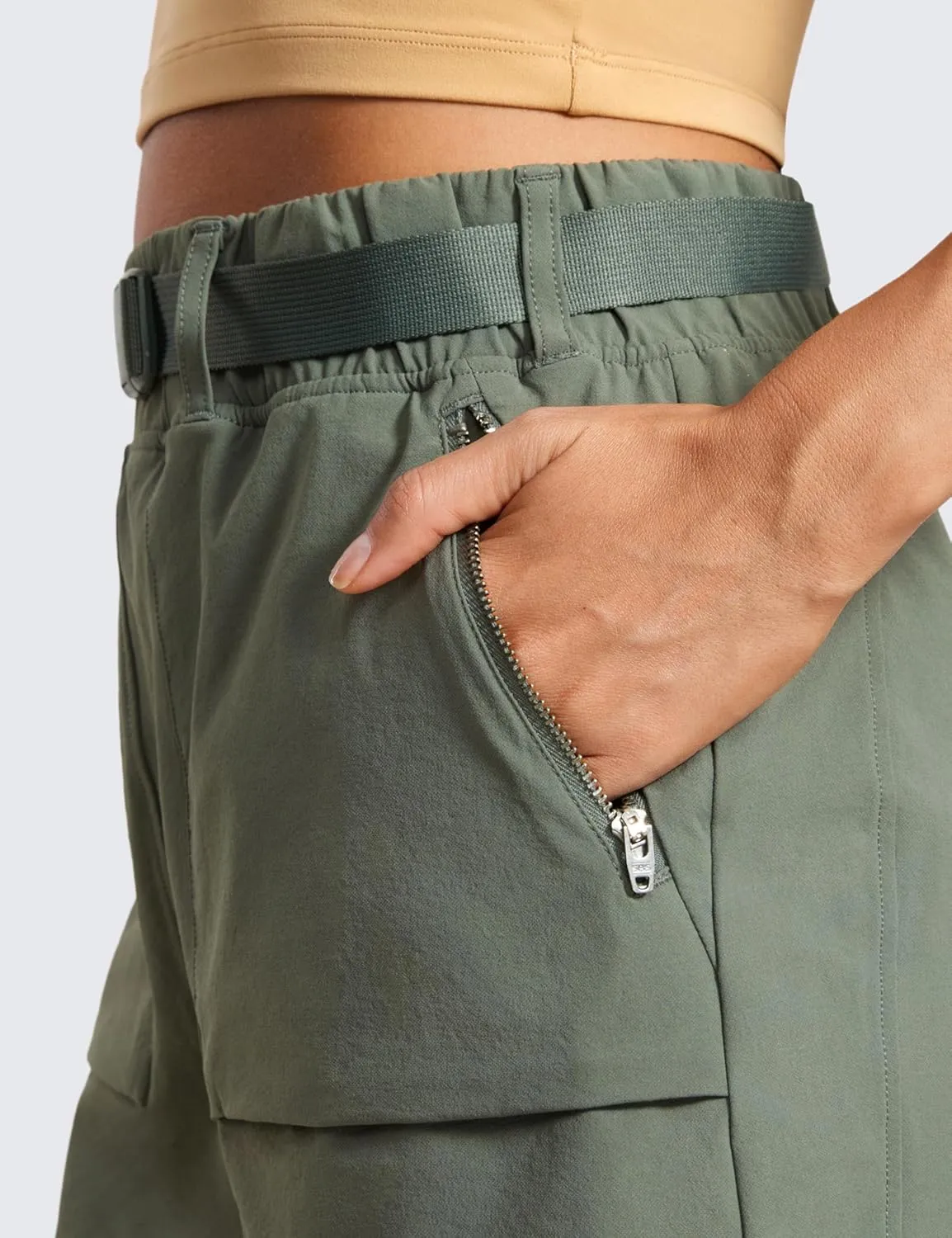 CRZ YOGA Women's Waterproof Stretch Hiking Shorts Mid Rise Summer for Outdoor Golf Workout with Zip Pockets Belt - 3''