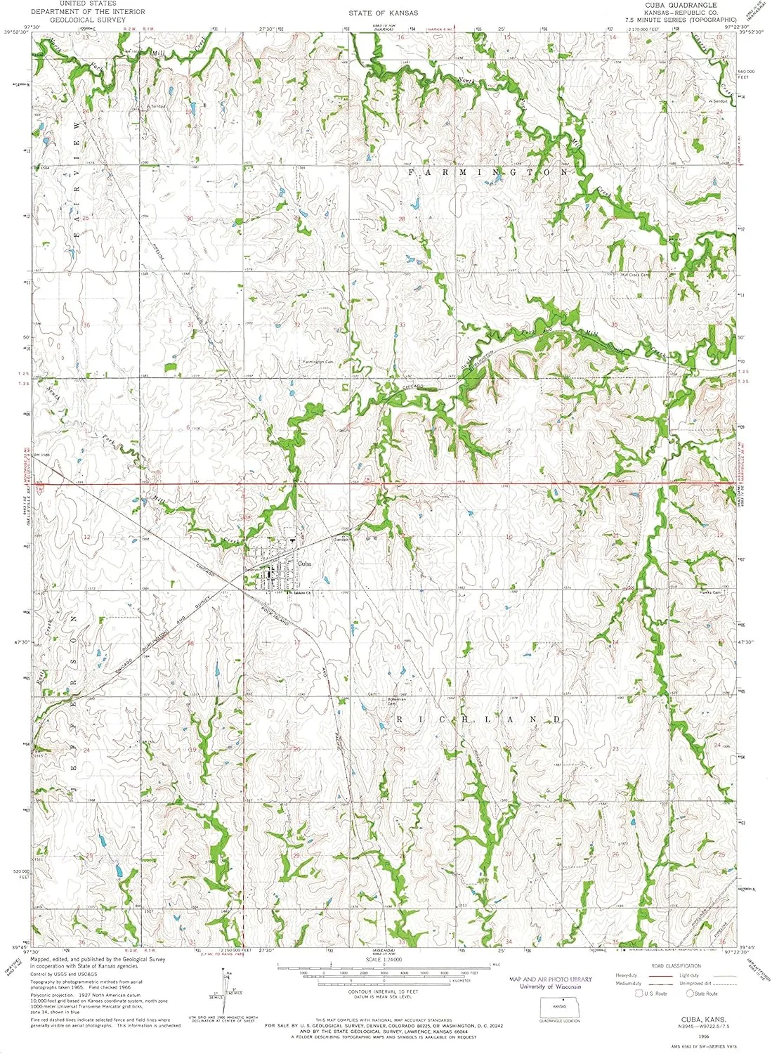 Cuba KS topo map, 1:24000 Scale, 7.5 X 7.5 Minute, Historical, 1966, Updated 1967, 26.83 x 20.85 in