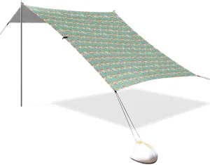 Cute Cartoon Foxes Foldable Beach Tent UPF50  Easy Setup Portable Sun Shelter with Sturdy Poles, Sandbags and Shovel for Camping, Picnics, Backyard & Fishing