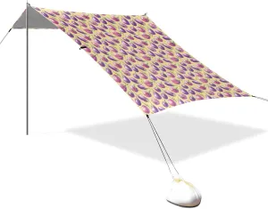Cute Eggplants Beach Canopy UPF50 Easy Setup Large Portable Sun Shelter with Sandbags & Sand Shovel for Family Trips, Picnics & Camping