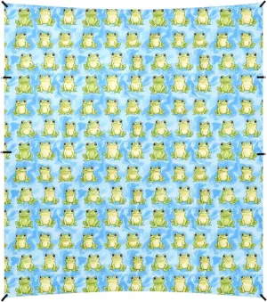Cute Frog Blue Foldable Beach Cabana UPF50  Protection Waterproof Large Sun Shelter with Sand Shovel, Sandbags for Family Trips, Picnics & Camping