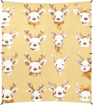 Cute Reindeer Faces Beach Canopy UPF50  Protection Lightweight Portable Sunshade with Sturdy Poles, Sandbags and Shovel for Backyard, Grassland, Park