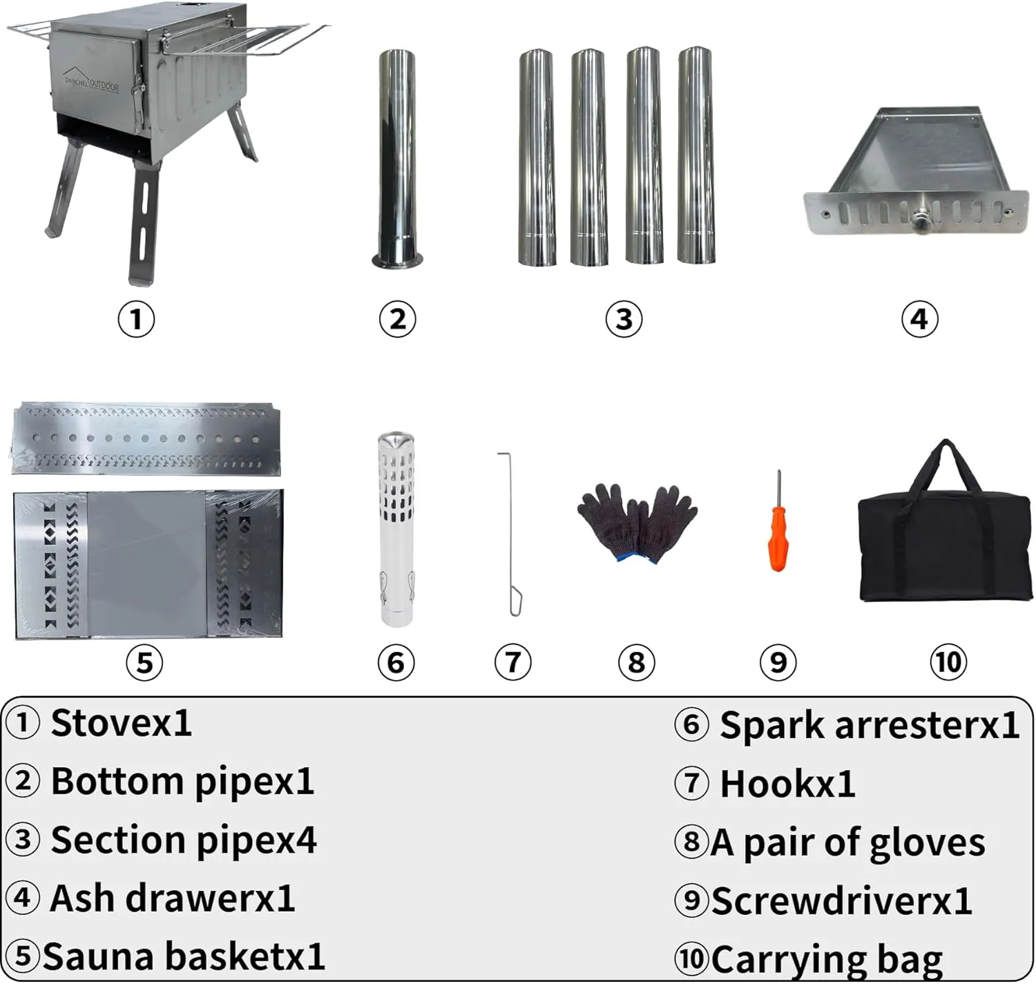 DANCHEL OUTDOOR Portable Sauna Hot Tent Stove Camping Tent Wood Stove with 82'' Pipe for Dry Sauna, Cooking, Ice Fishing, 21lbs, 14'' Length