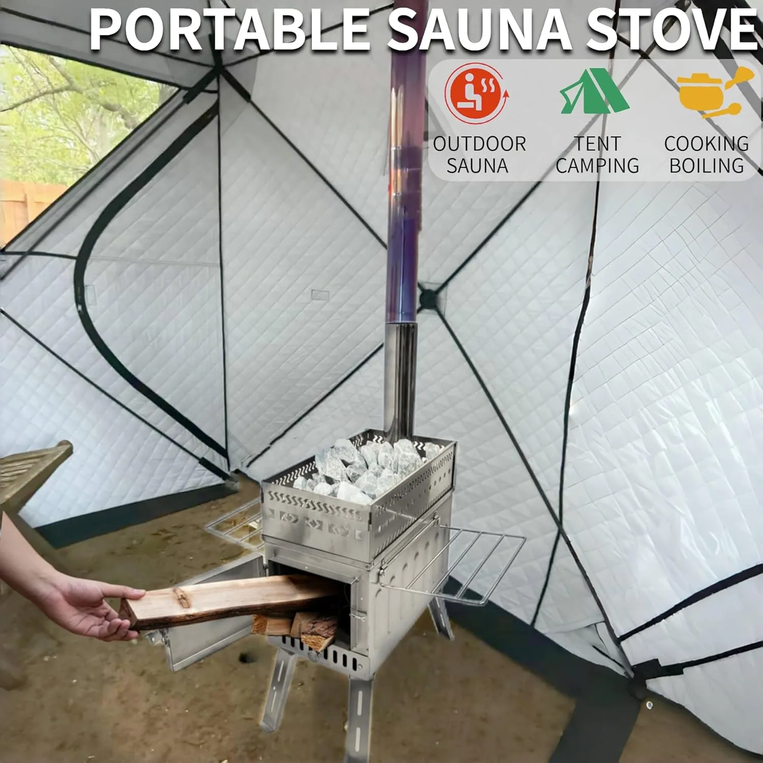 DANCHEL OUTDOOR Portable Sauna Hot Tent Stove Camping Tent Wood Stove with 82'' Pipe for Dry Sauna, Cooking, Ice Fishing, 21lbs, 14'' Length