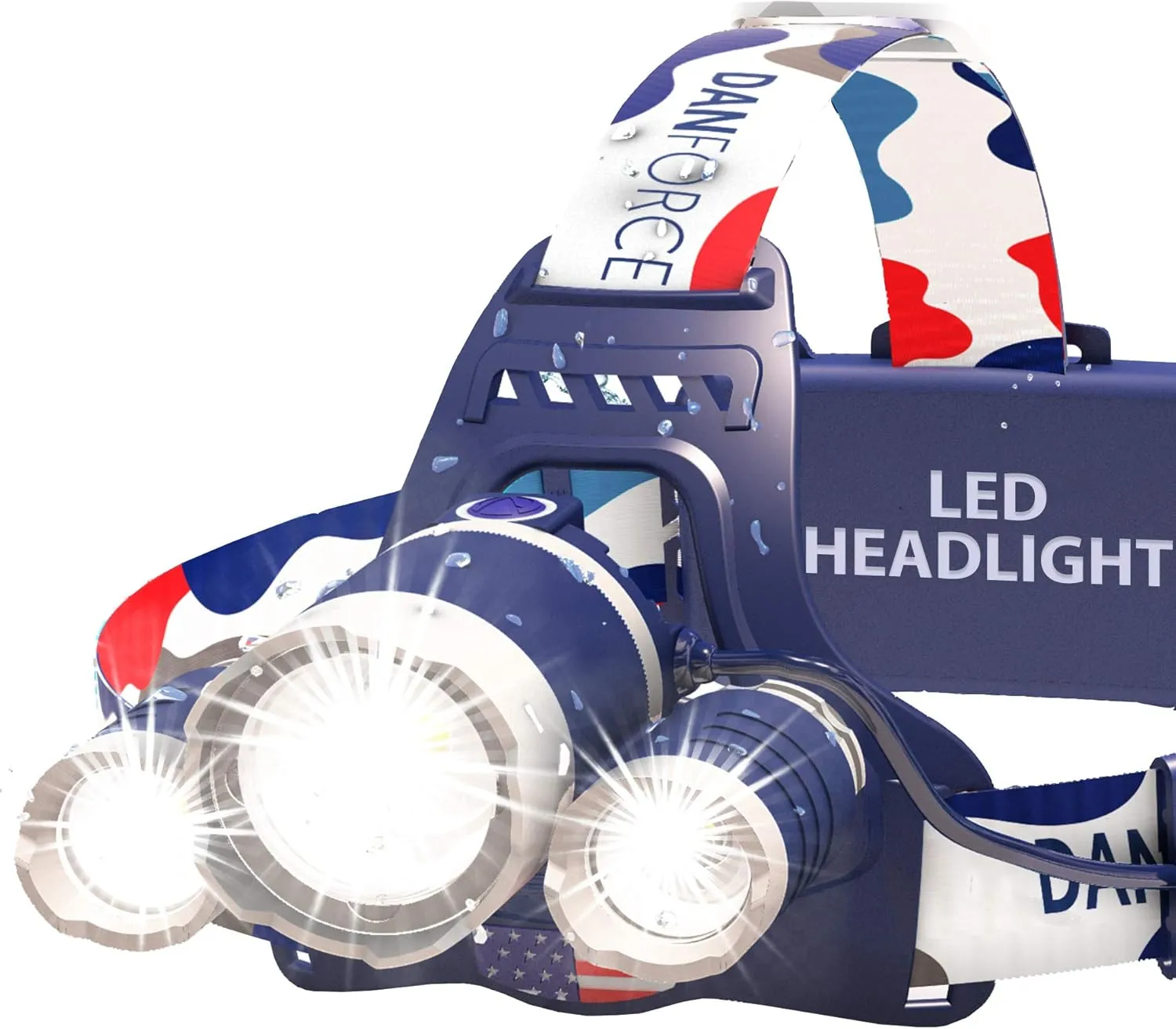 DanForce Headlamp. USB Rechargeable LED Head Lamp. Ultra Bright CREE 1080 Lumen Head Flashlight   Red Light. HeadLamps for Adults, Camping, Outdoors & Hard Hat Work. Zoomable IPX54 Headlight