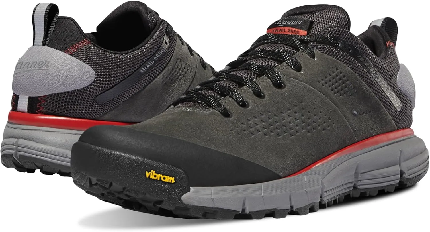 Danner Trail 2650 3” Waterproof Hiking Shoes for Men - Durable Leather & Textile Upper with Breathable Gore-Tex Lining and Vibram Traction Outsole, Dark Gray/Brick Red - 11 EE