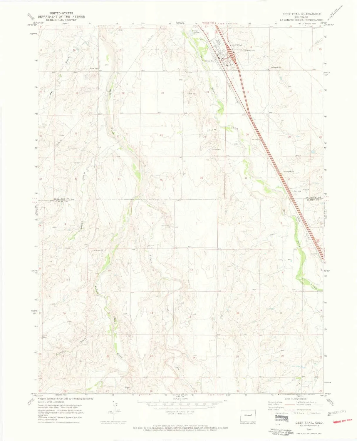 Deer Trail CO topo map, 1:24000 Scale, 7.5 X 7.5 Minute, Historical, 1968, Updated 1973, 27.2 x 22.1 in
